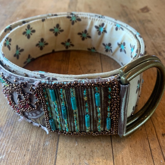 Mary Frances Accessories - Mary Frances Embroidered Beaded Belt with Brass Buckle